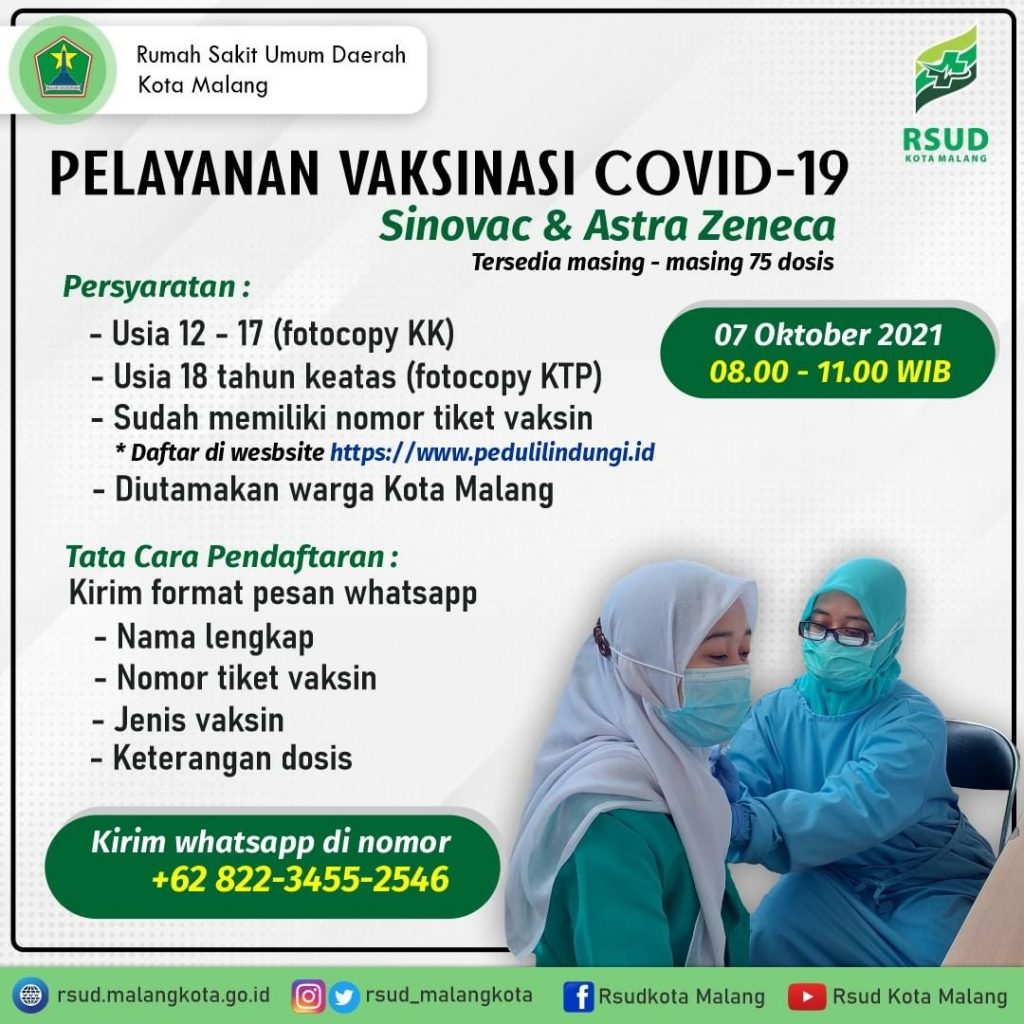 Pendaftaran Pelayanan Vaksinasi Covid-19 (07 Oktober 2021) – RSUD Kota ...